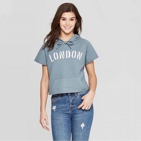 Grayson Threads Blush Gray Crop London Drawstring Hoodie Top Size L - Picture 1 of 7